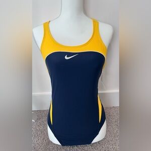 NIKE Navy Yel/Wht Swimsuit, Bathing Suit Women’s, Size 36/WMS 10, NEW With Tags